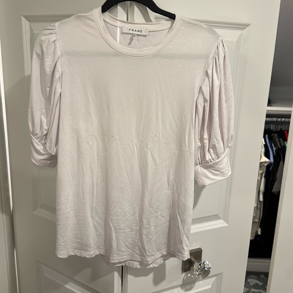 Frame short sleeve top with subtle puff sleeve